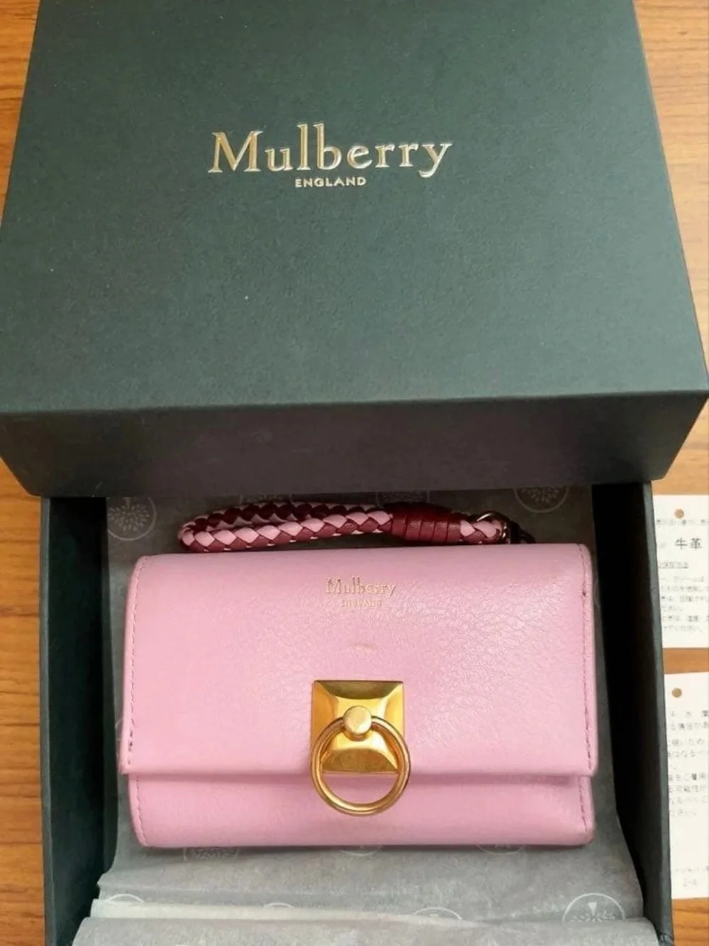 Mulberry Blush Pink Leather Wristlet Wallet with Gold Ring Detail